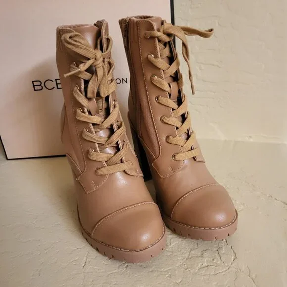 BCBGeneration Women's Brown 1-1/2" Platform Stretch Pila zip up boots Sz 7.5 NIB - Picture 2 of 8